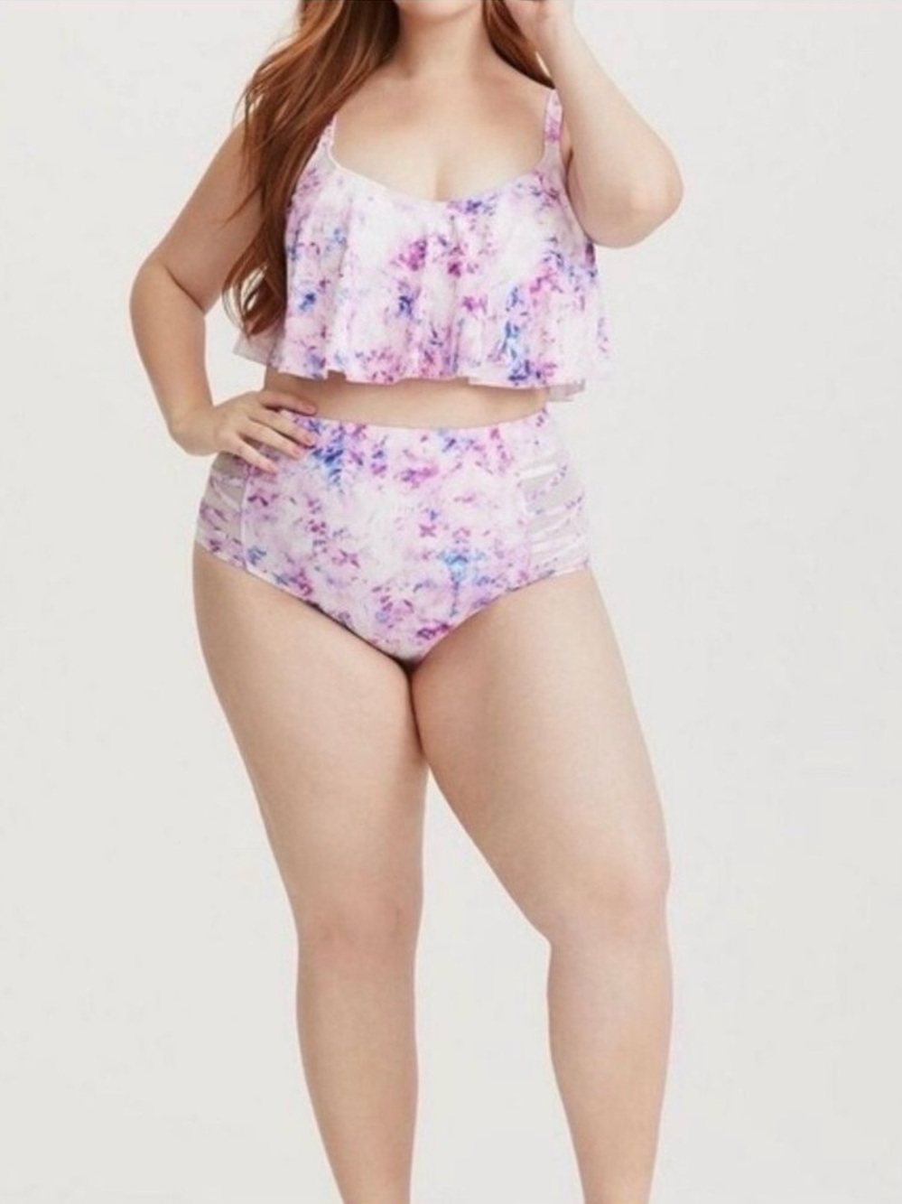 Torrid 1 2 flounce 2piece swim  Bikini top Size 1 Bottoms Size 2 NWOT Beach